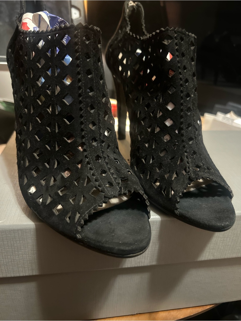 Prada Black Laser-Cut Peep-Toe Heels